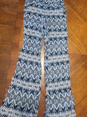 Blue & White Wide-Leg Pants